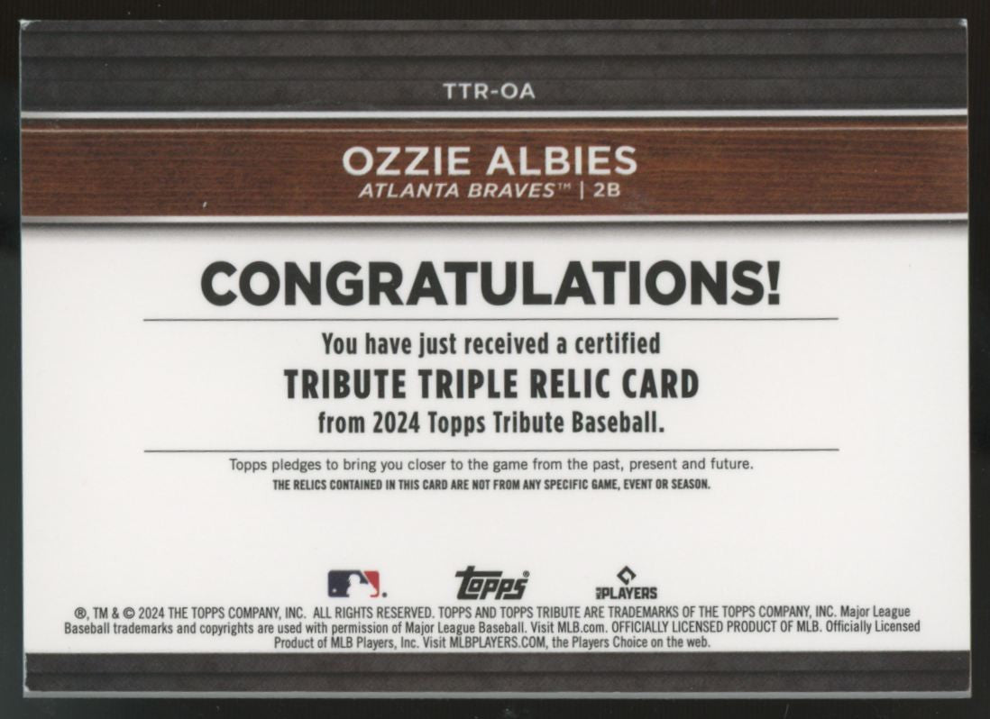 2024 Topps Tribute Ozzie Albies Purple Triple Relic /50 #TTR-OA