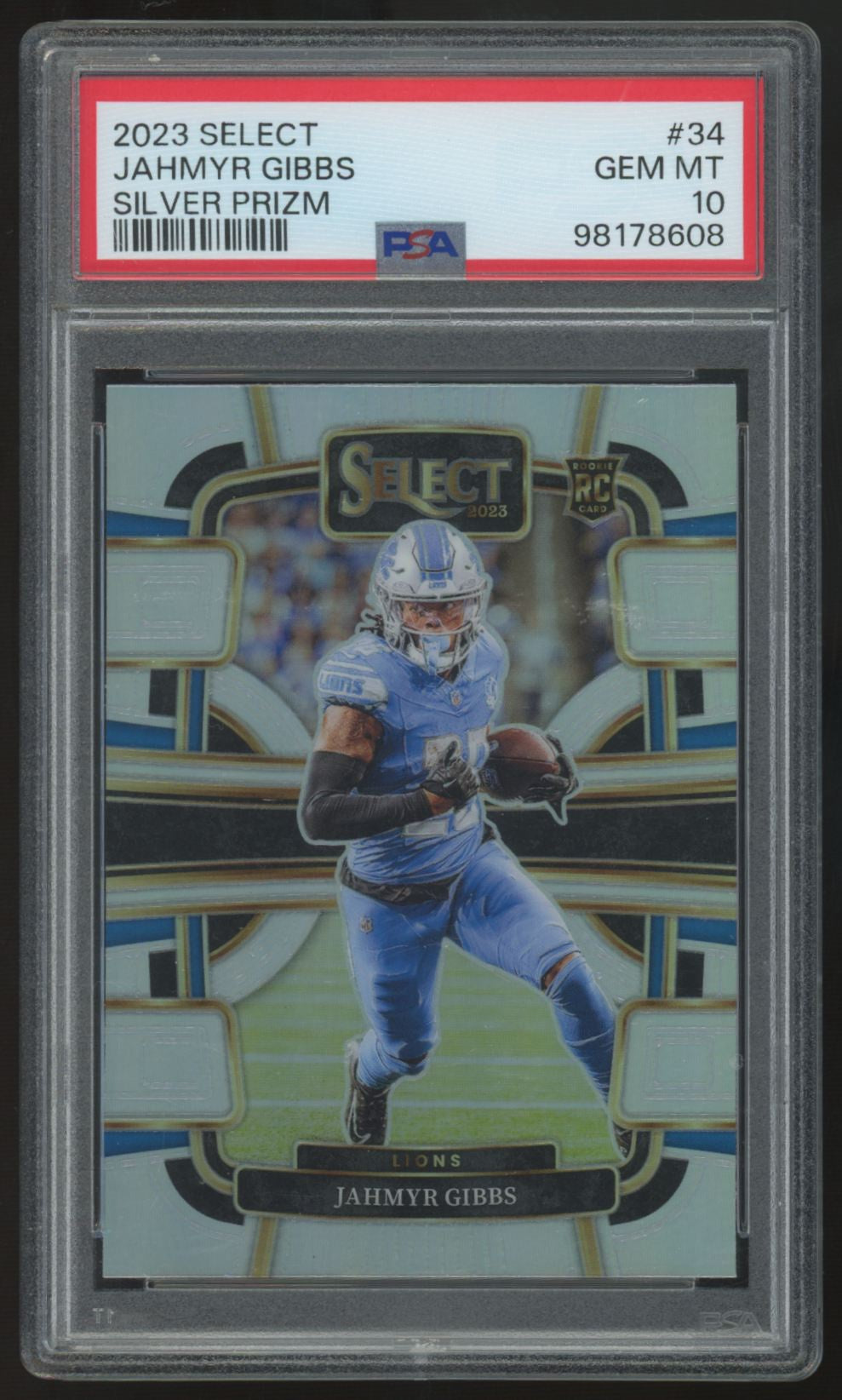 2023 Panini Select Jahmyr Gibbs RC Silver Prizm #34 PSA 10