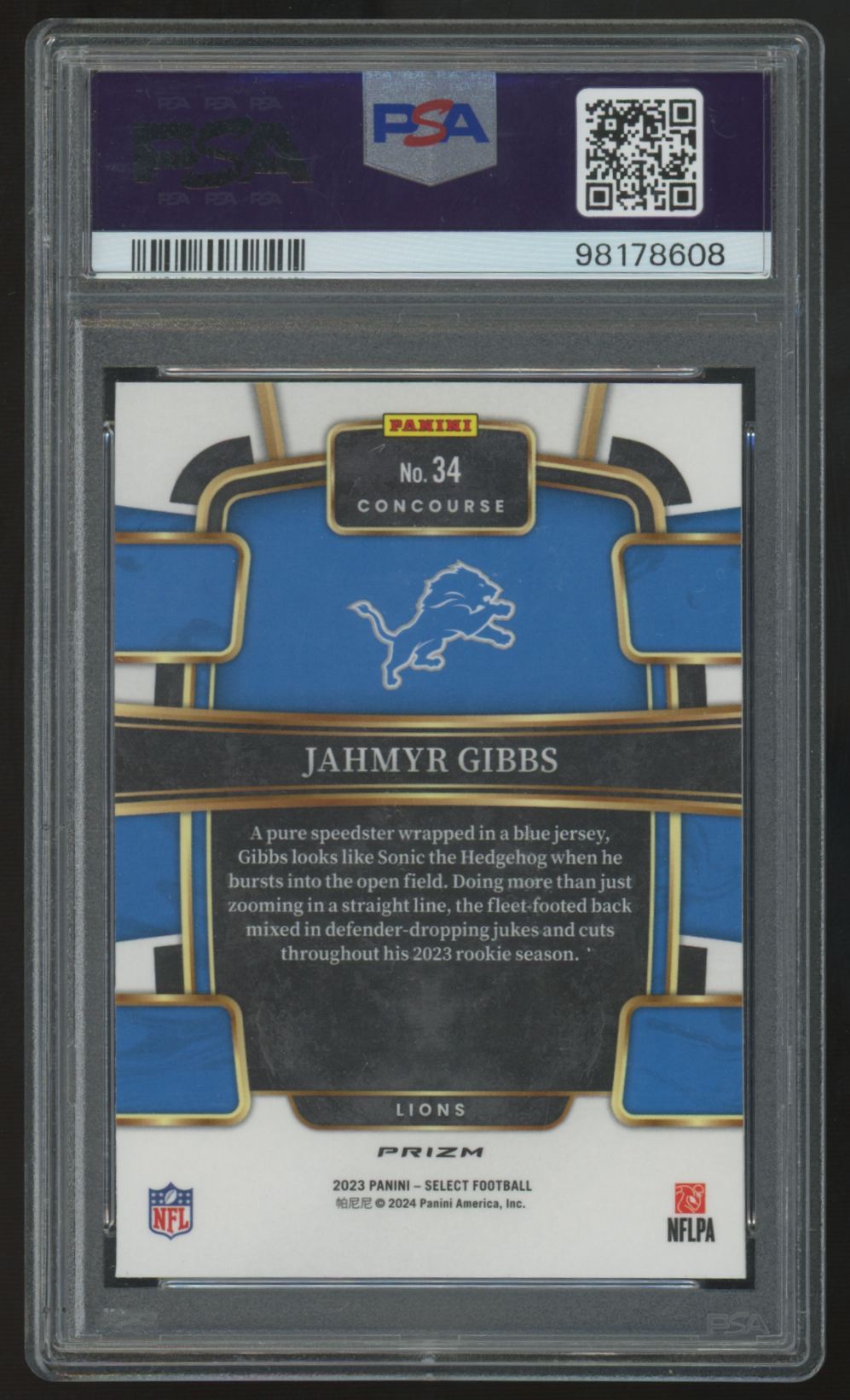 2023 Panini Select Jahmyr Gibbs RC Silver Prizm #34 PSA 10