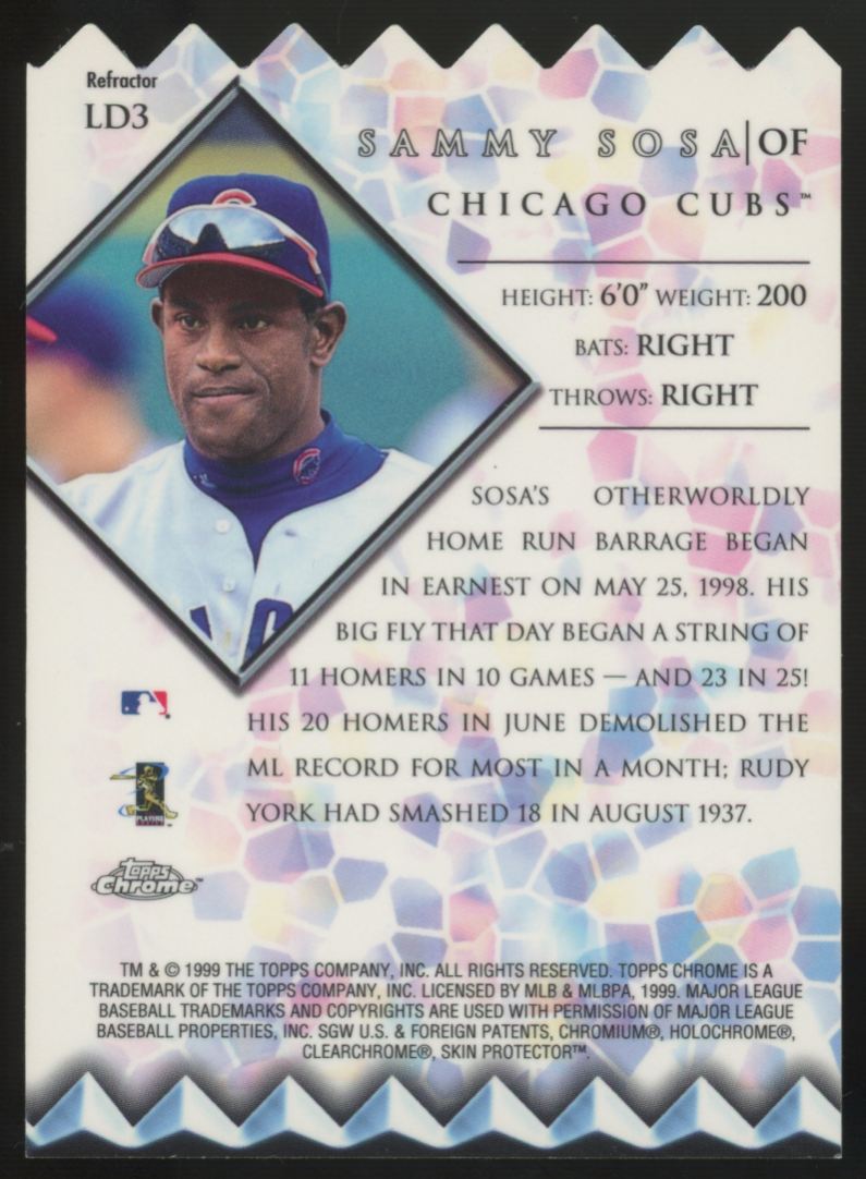 1999 Topps Chrome Sammy Sosa Lords of the Diamond Die-Cut Refractor #LD3