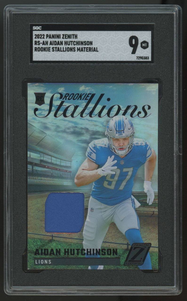 2022 Zenith Aidan Hutchinson RC Rookie Stallions Material Patch #RS-AG SGC 9