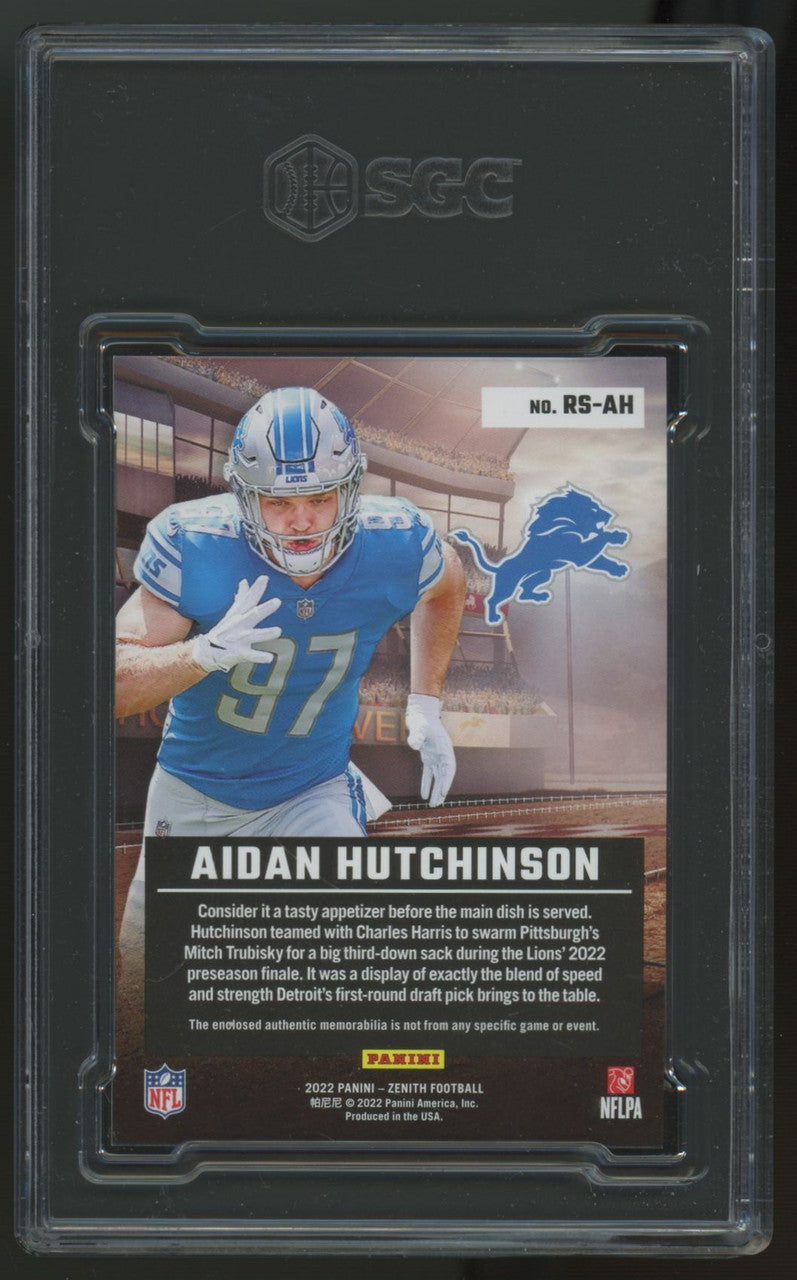 2022 Zenith Aidan Hutchinson RC Rookie Stallions Material Patch #RS-AG SGC 9