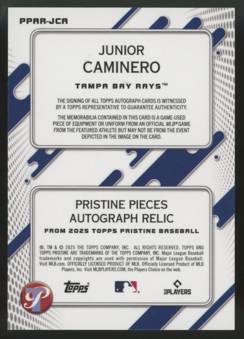2025 Topps Pristine Junior Caminero Pieces Patch Auto Gold Refractor /50