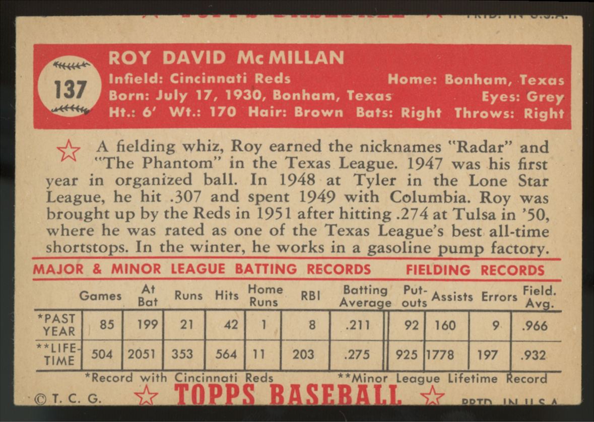 1952 Topps Roy McMillan #137 F/G