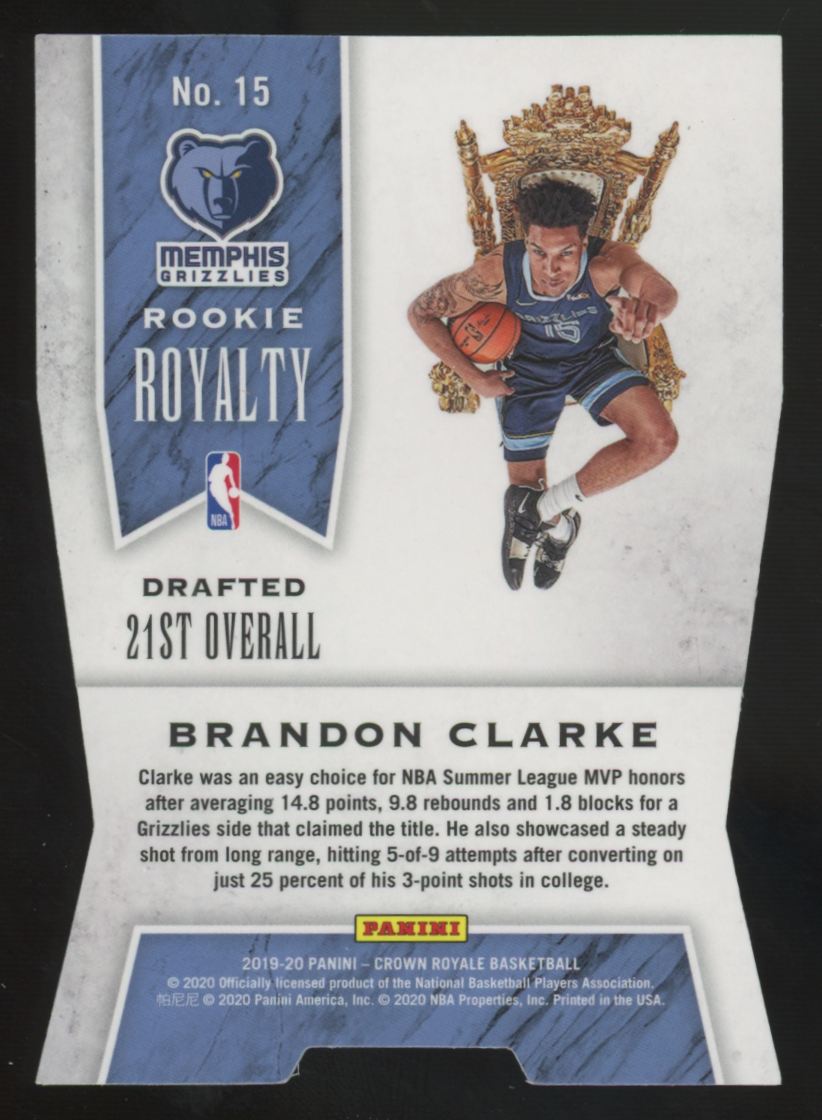 2019-20 Panini Crown Royale Brandon Clarke RC Gold Rookie Royalty /10 #15