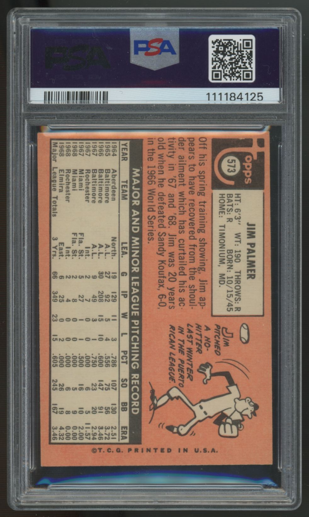 1969 Topps Jim Palmer #573 PSA 4
