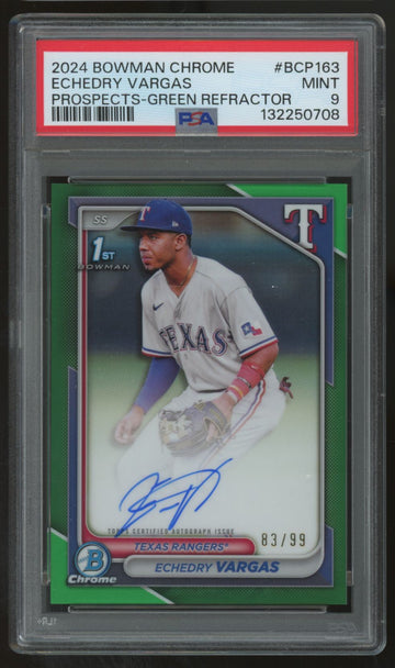 2024 Bowman Chrome Echedry Vargas 1st Refractor Auto Green /99 #BCP-162 PSA 9