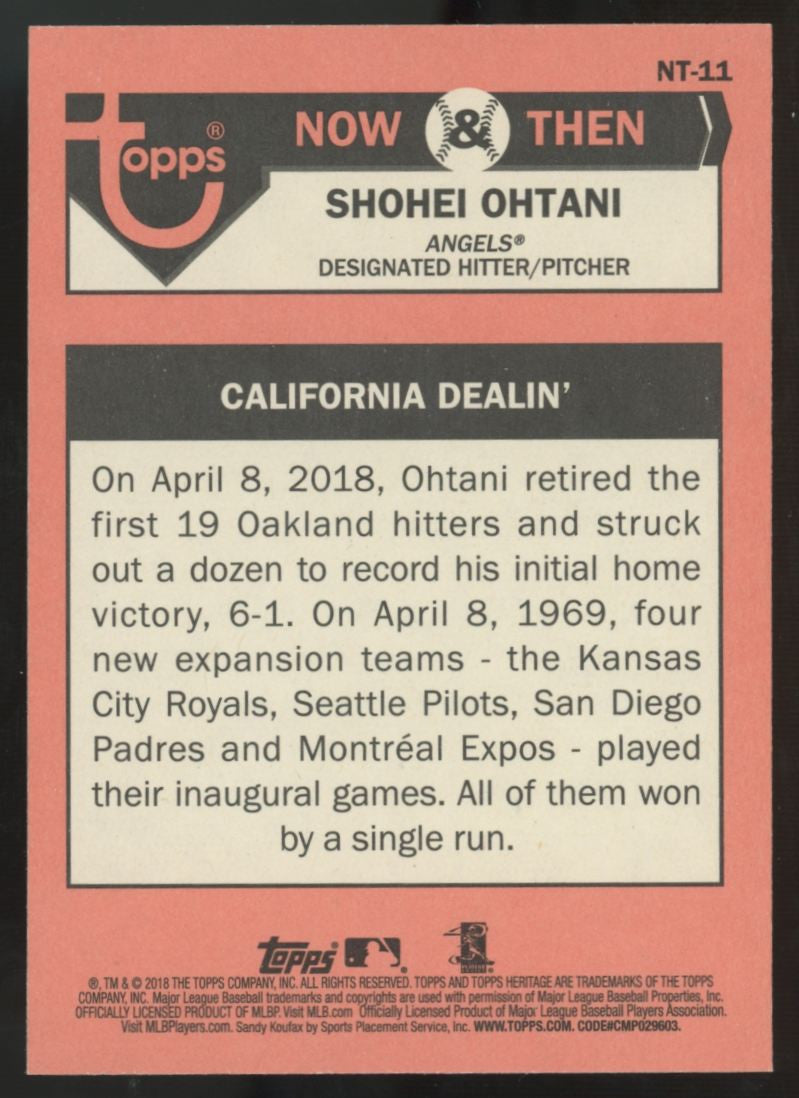 2018 Topps Heritage Shohei Ohtani RC Now & Then #NT-11 "A"