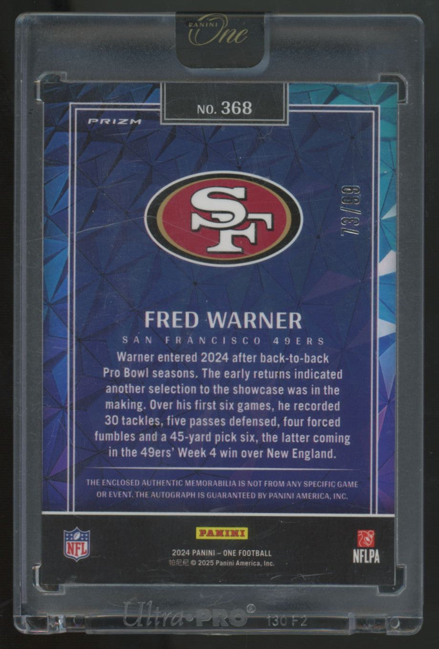 2024 Panini One Fred Warner Wonderful Ones Patch Auto /99 #368
