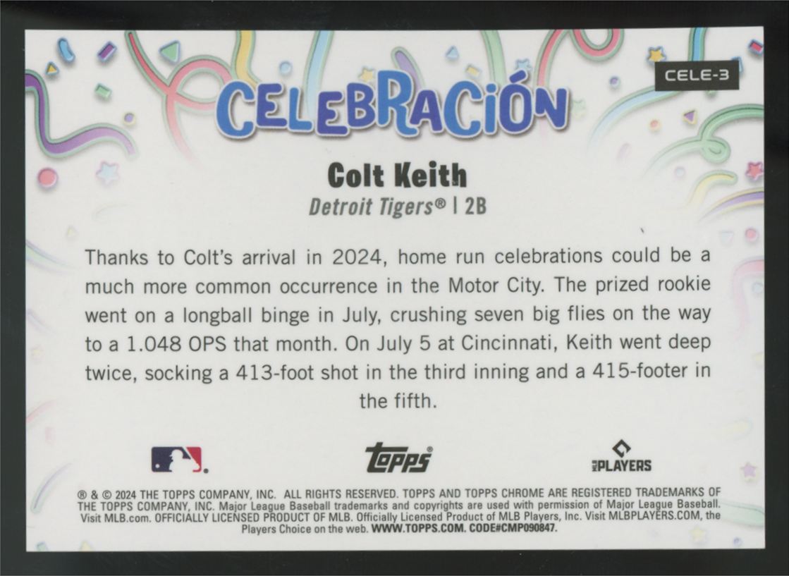 2024 Topps Chrome Update Colt Keith RC Gold Celebracion /50 #CELE-3