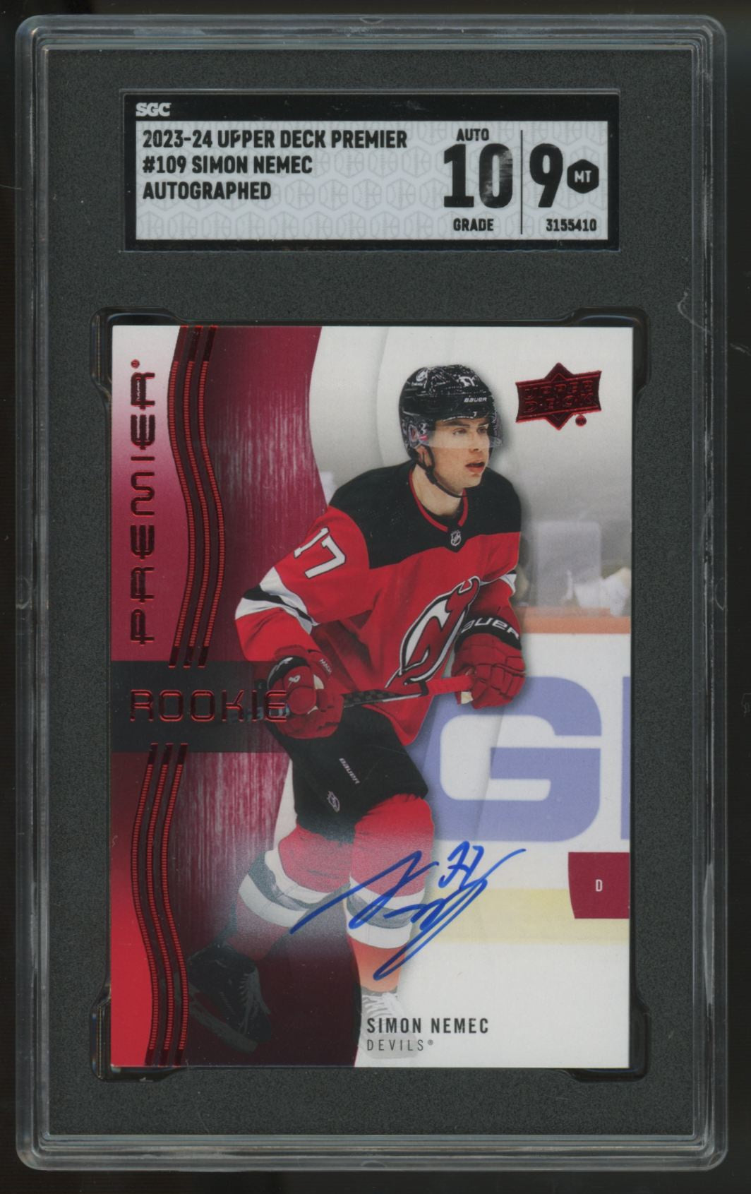 2023-24 Upper Deck Premier Simon Nemec RC Auto #109 SGC 9 10