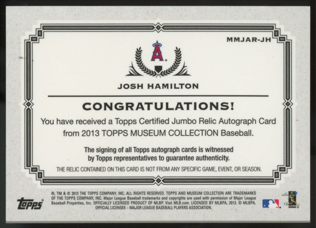 2013 Museum Collection Josh Hamilton Momentous Material Patch Auto /10 #MMJAR-JH