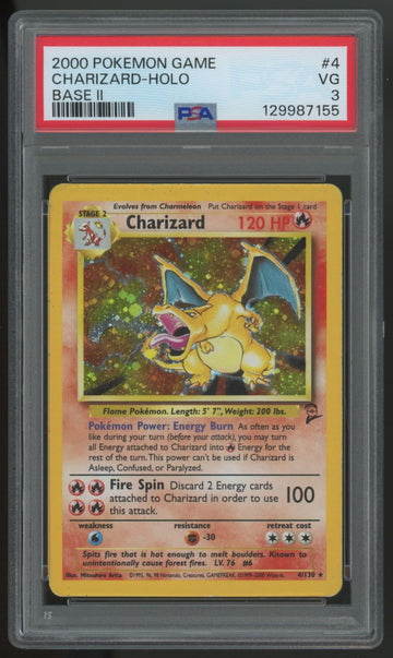 2000 Pokemon Charizard Base Set II Holo #4 PSA 3