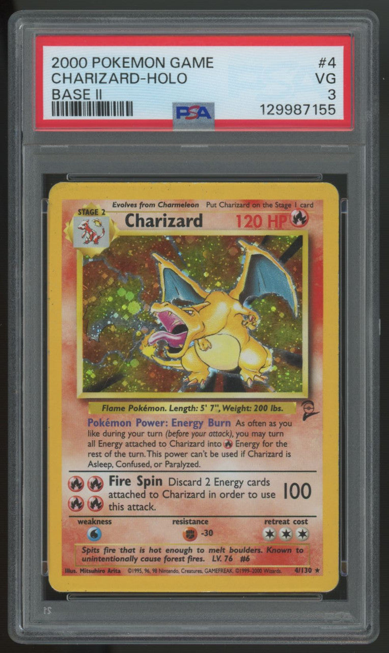 2000 Pokemon Charizard Base Set II Holo #4 PSA 3