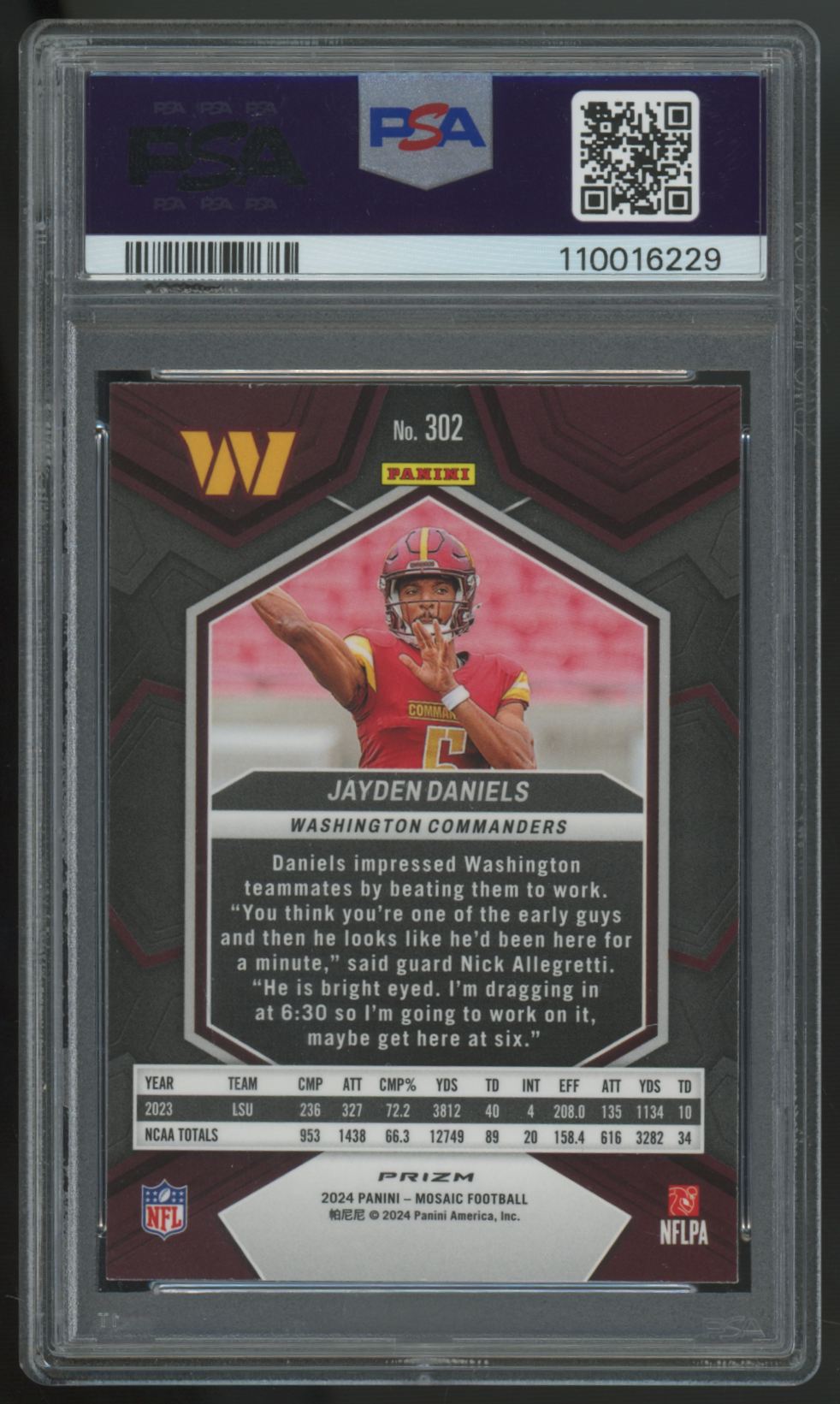 2024 Panini Mosaic Jayden Daniels RC Green #302 PSA 9