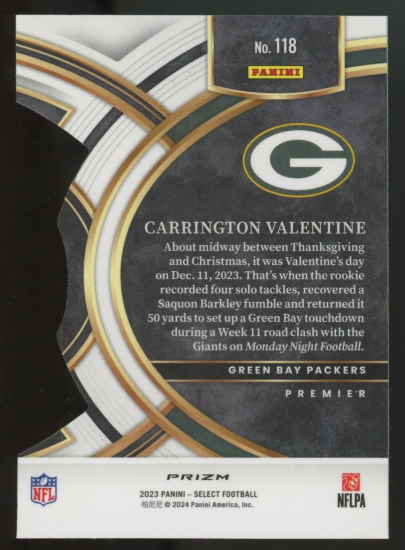 2023 Panini Select Carrington Valentine RC Premier Zebra Die Cut Prizm #118
