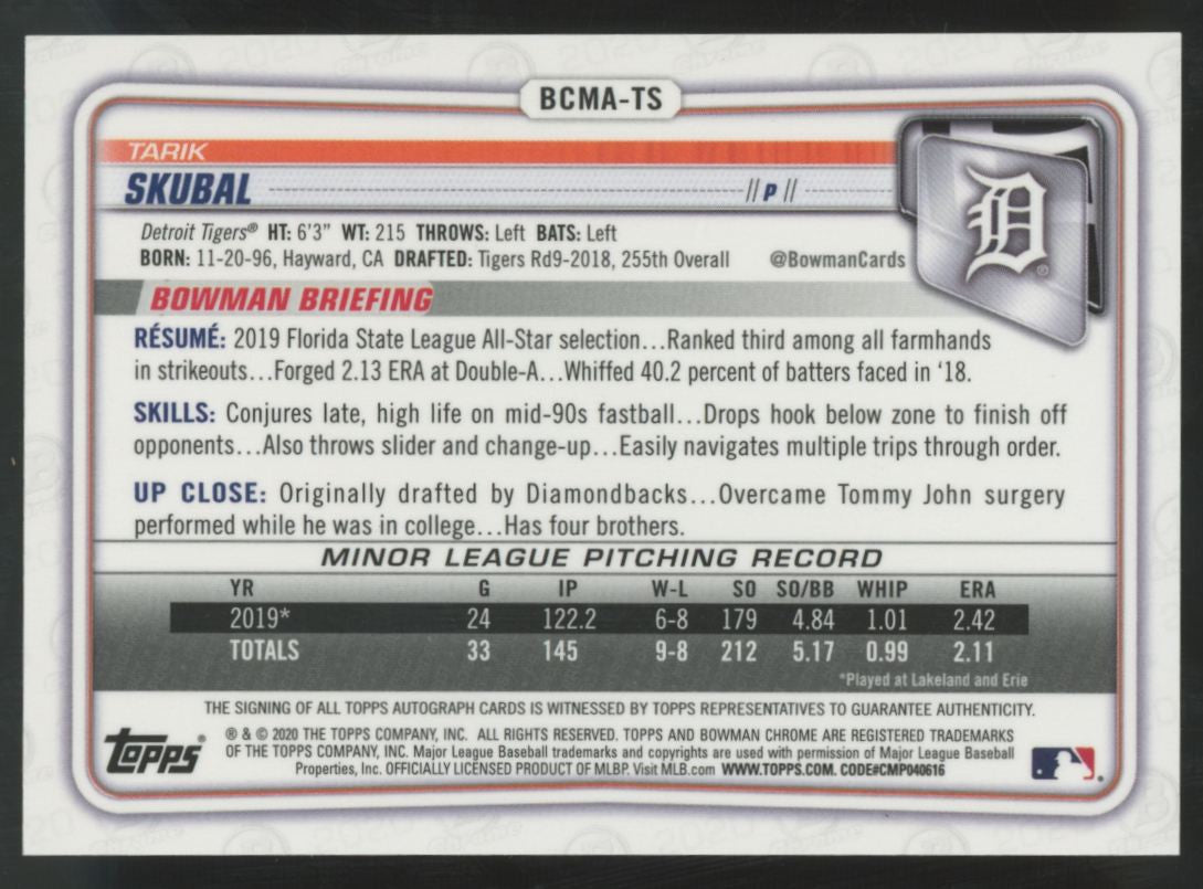 2020 Bowman Chrome Mega Tarik Skubal Auto #BCMA-TS