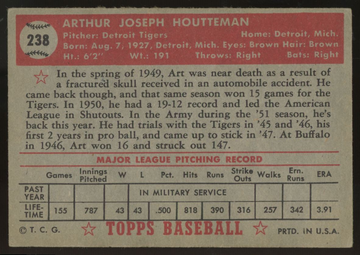 1952 Topps Art Houtteman #238 VG/EX