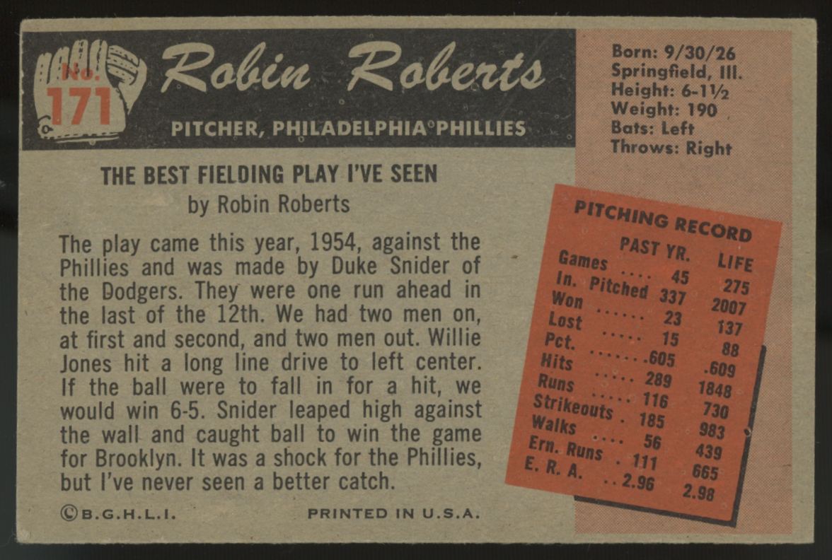 1955 Bowman Robin Roberts #171 VG