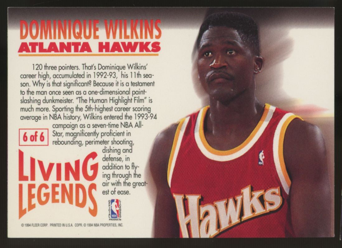 1993-94 Fleer Basketball Living Legends Insert Set (6) Jordan Barkley Bird Ewing