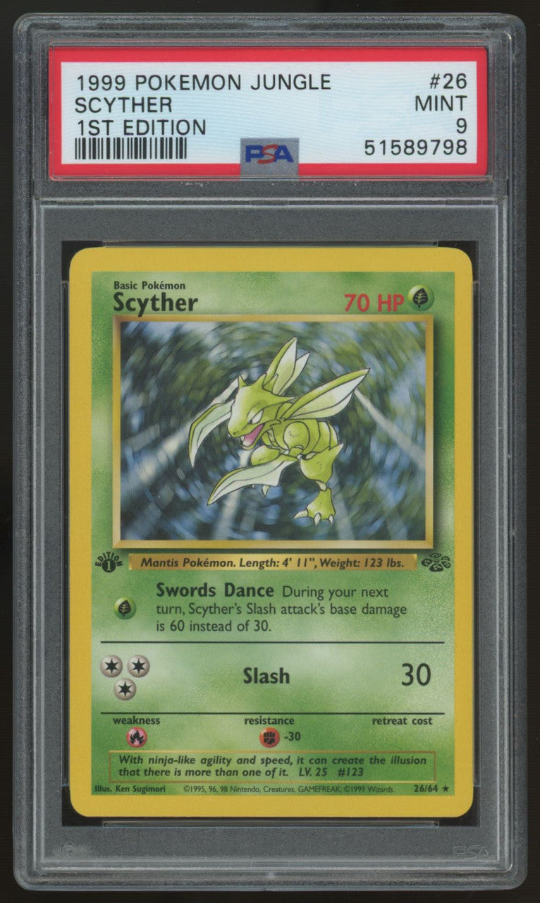 1999 Pokemon Scyther Base Set 1st Edition #26 PSA 9