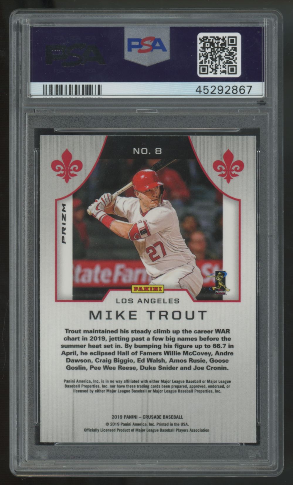 2019 Panini Chronicles Crusade Mike Trout Holo #8 PSA 10