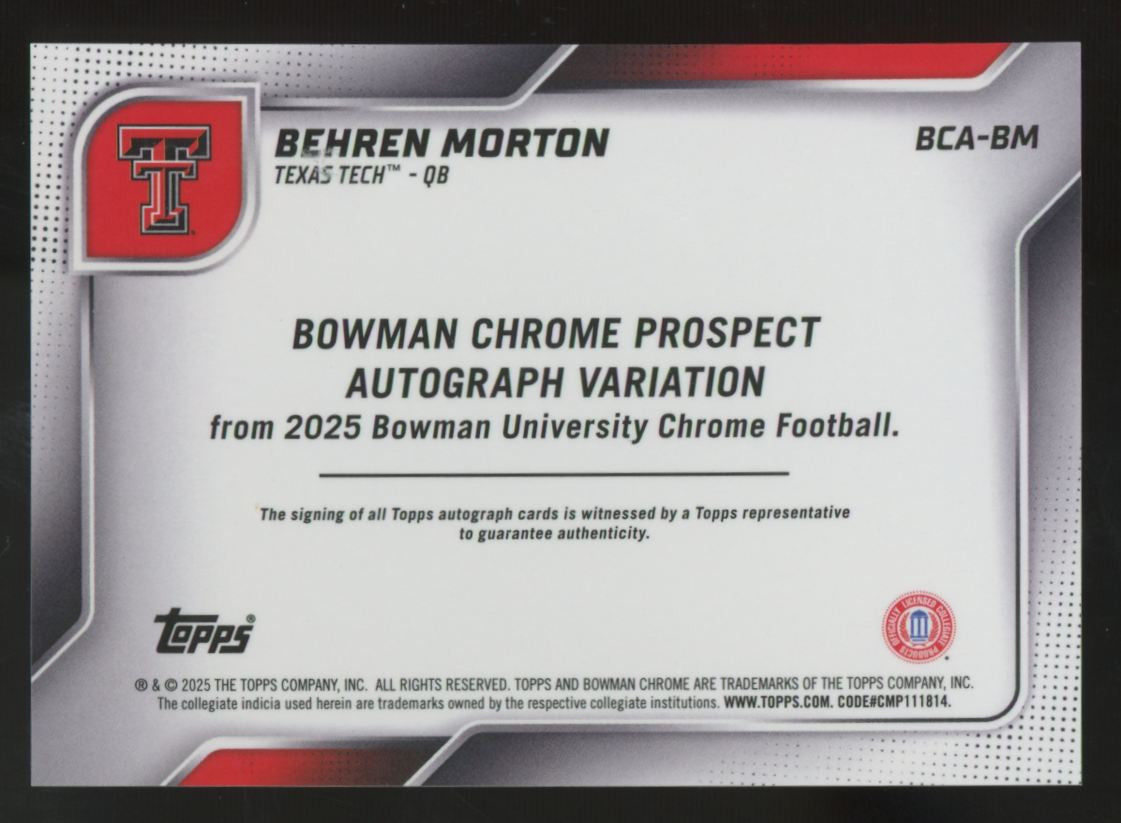 2025 Bowman Chrome University Behren Morton Prospect Auto Variation #BCA-BM