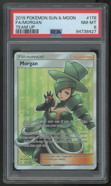 2019 Pokemon Morgan Team Up Full Art #178 PSA 8