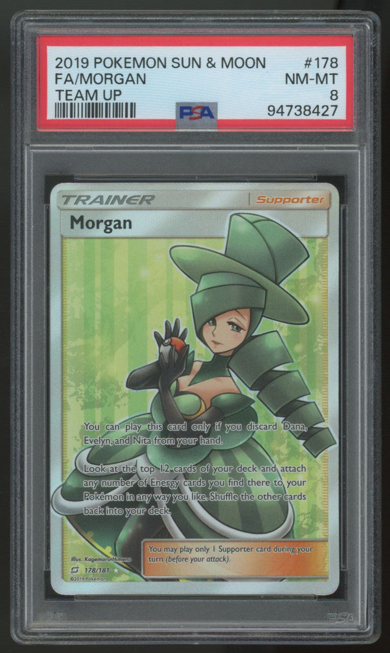 2019 Pokemon Morgan Team Up Full Art #178 PSA 8