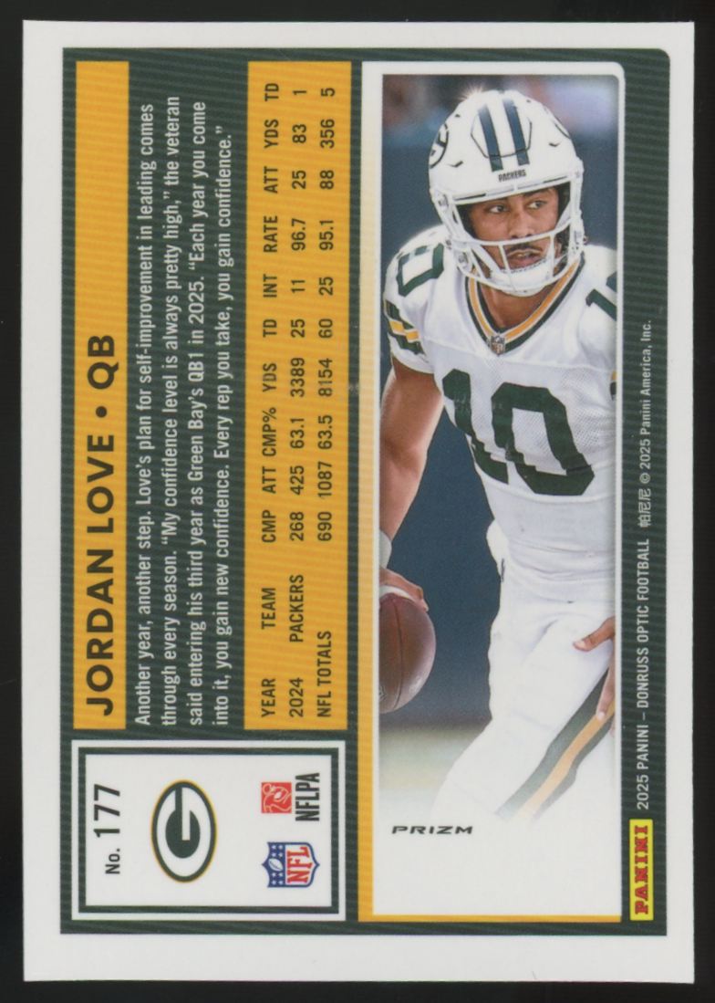 2025 Donruss Optic Jordan Love One Hundred Emoji Prizm #177