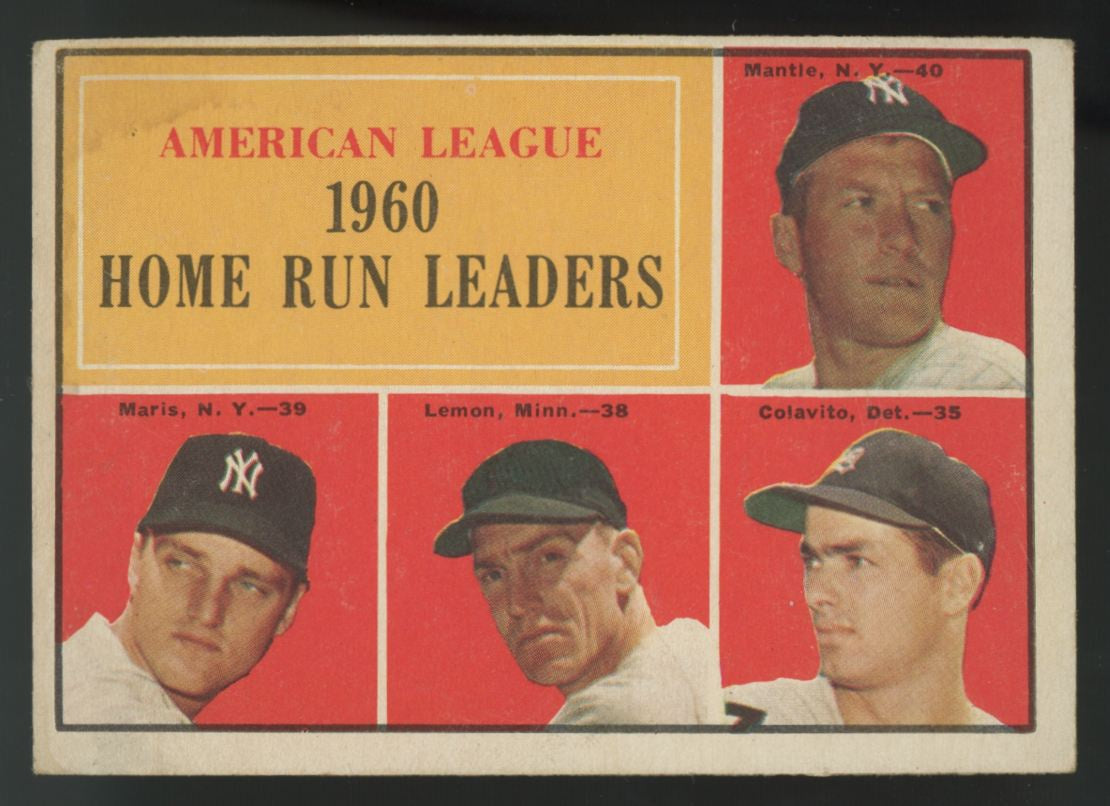 1961 Topps Mantle/Maris/Lemon/Colavito HR Leaders #44 G/VG
