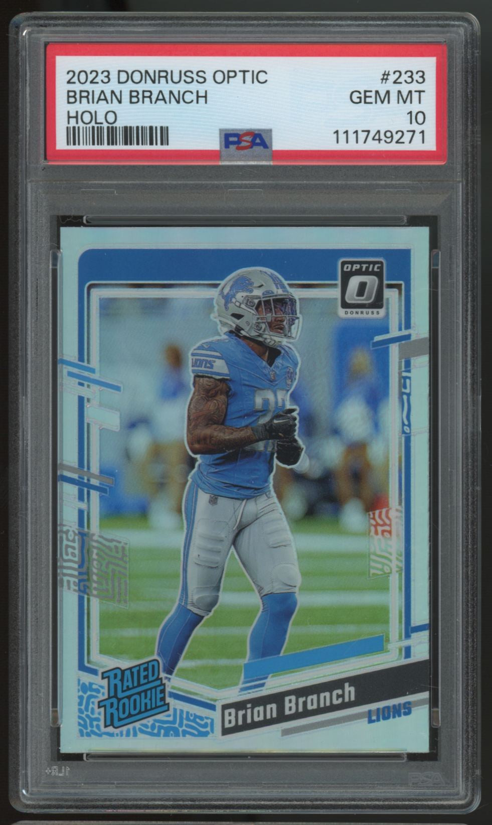2023 Donruss Optic Brian Branch RC Rated Rookie Holo #233 PSA 10
