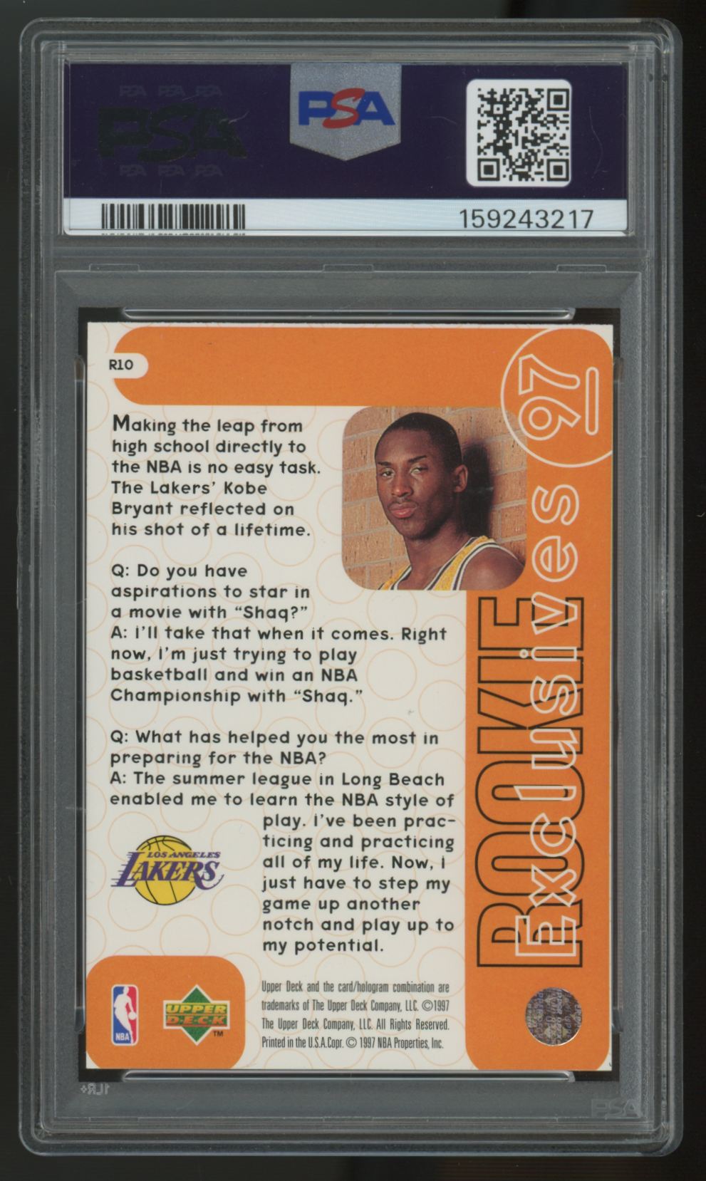 1996-97 Upper Deck Kobe Bryant RC Exclusives #R10 PSA 9