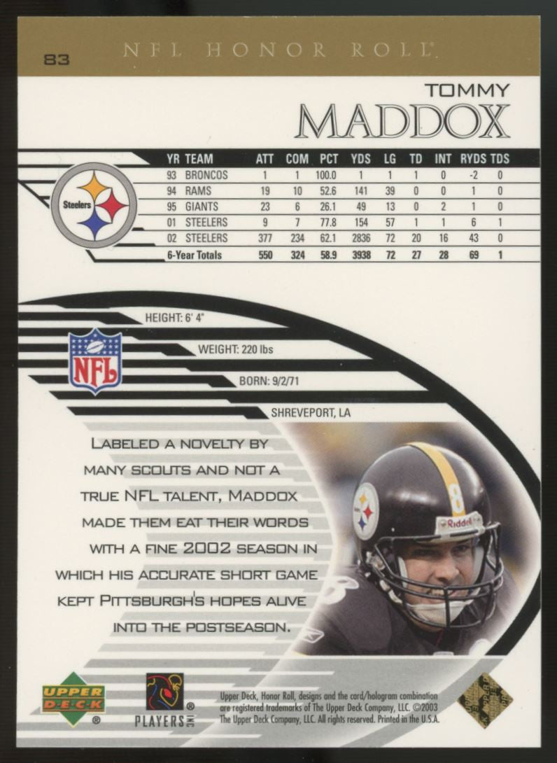 2003 Upper Deck Tommy Maddox Honor Roll Gold /25 #83