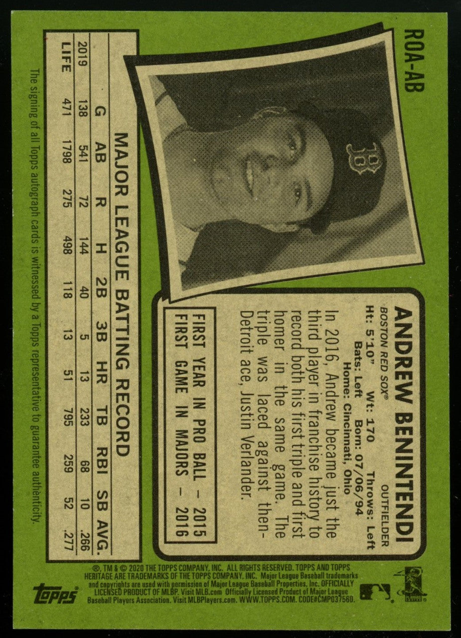 2020 Topps Heritage Andrew Benintendi Real One Auto Red Ink /71 #ROA-AB