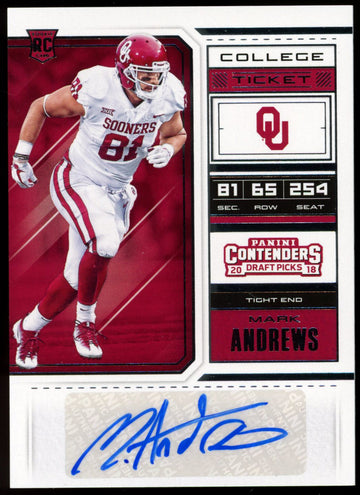 2018 Panini Contenders Draft Picks Mark Andrews Auto RC #154