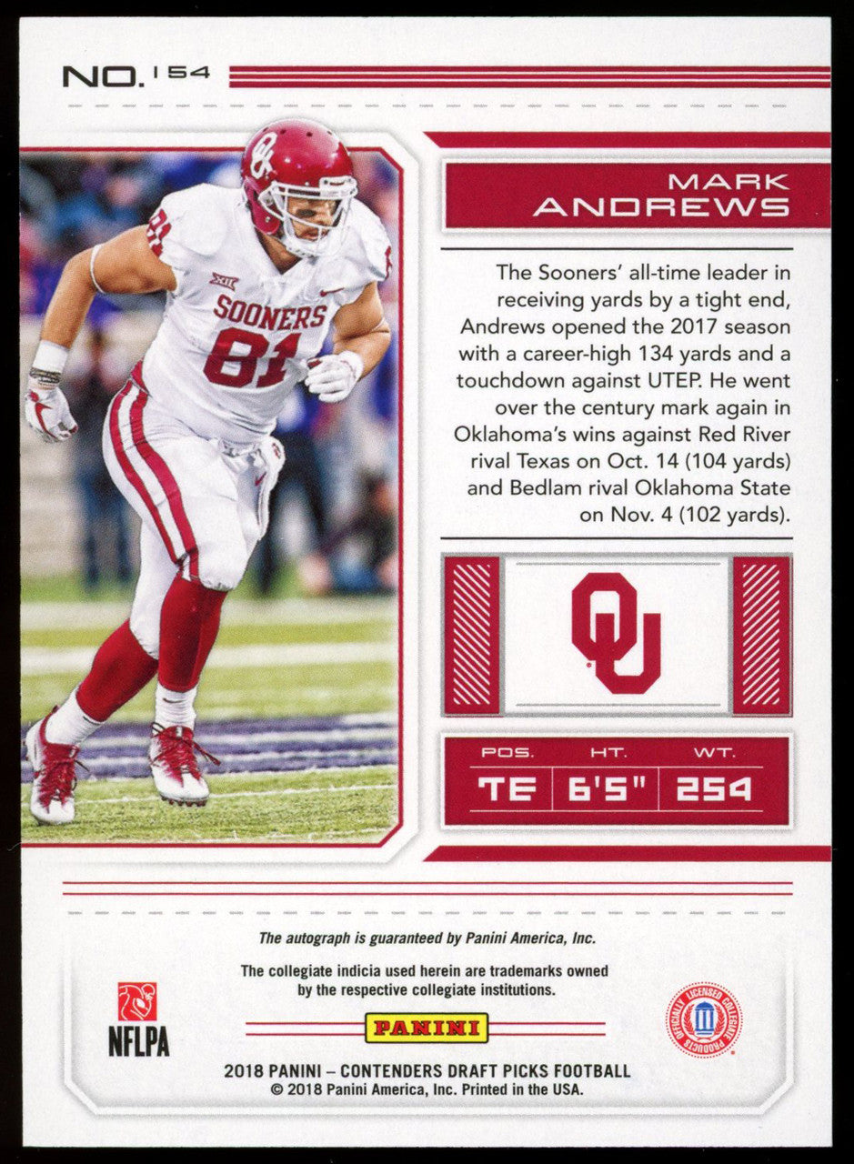 2018 Panini Contenders Draft Picks Mark Andrews Auto RC #154