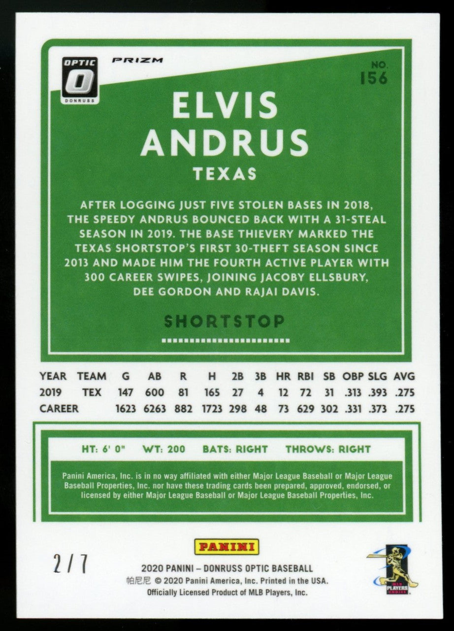 2020 Donruss Optic Elvis Andrus Blue Ice Prizm /7 #156