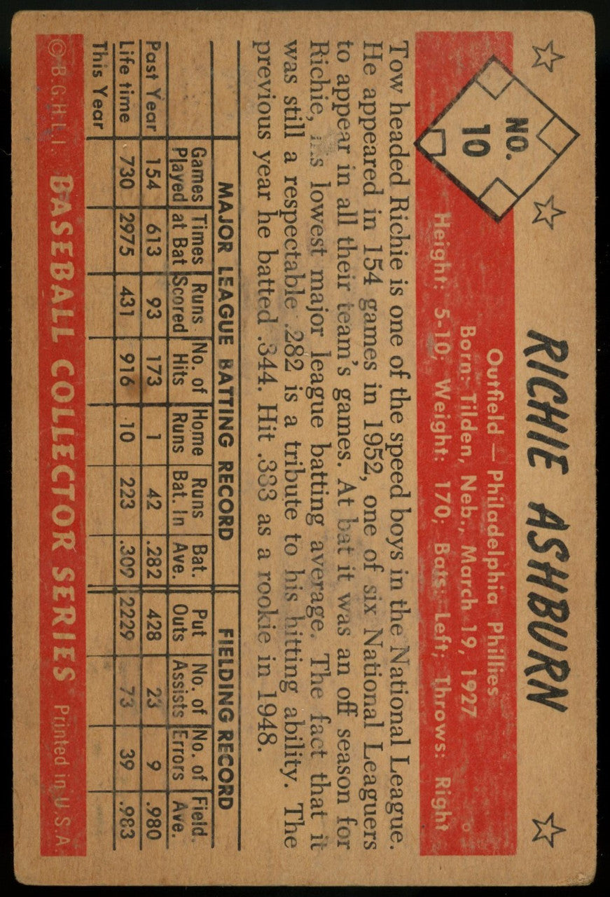 1953 Bowman Color Richie Ashburn #10 PR-FR