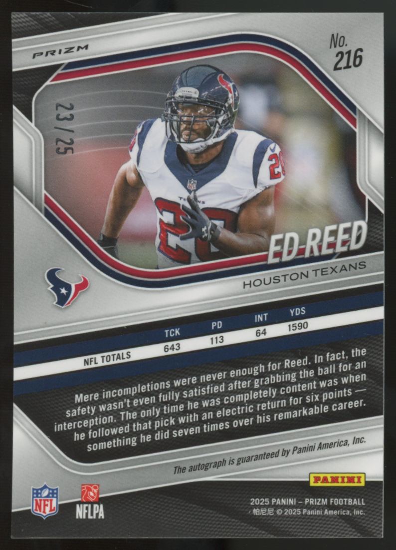 2025 Panini Prizm Ed Reed Blue Shimmer Auto /25 #216