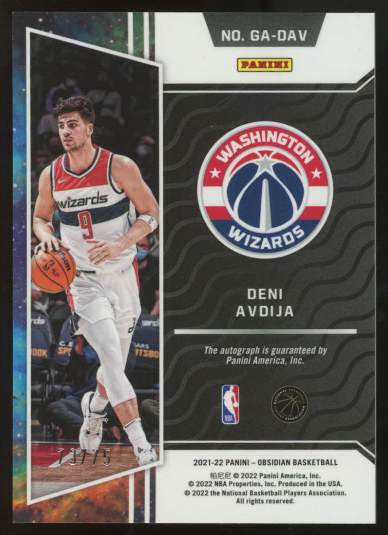 2021-22 Obsidian Deni Avdija Purple Galaxy Auto /75 #GA-DAV