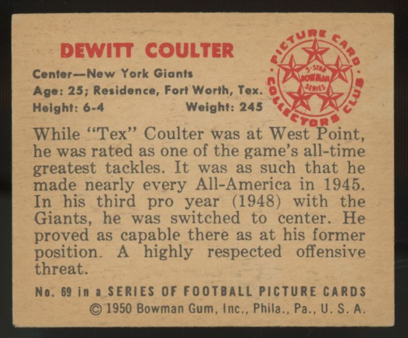 1950 Bowman Dewitt Coulter #69 EX-MT