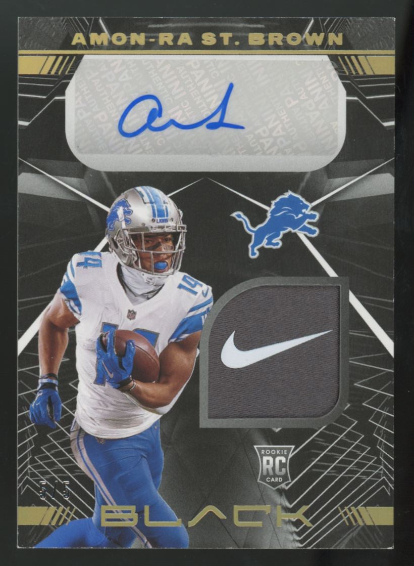 2021 Panini Black Amon-Ra St. Brown RC Gold Patch Auto RPA /5 #RSM-ASB