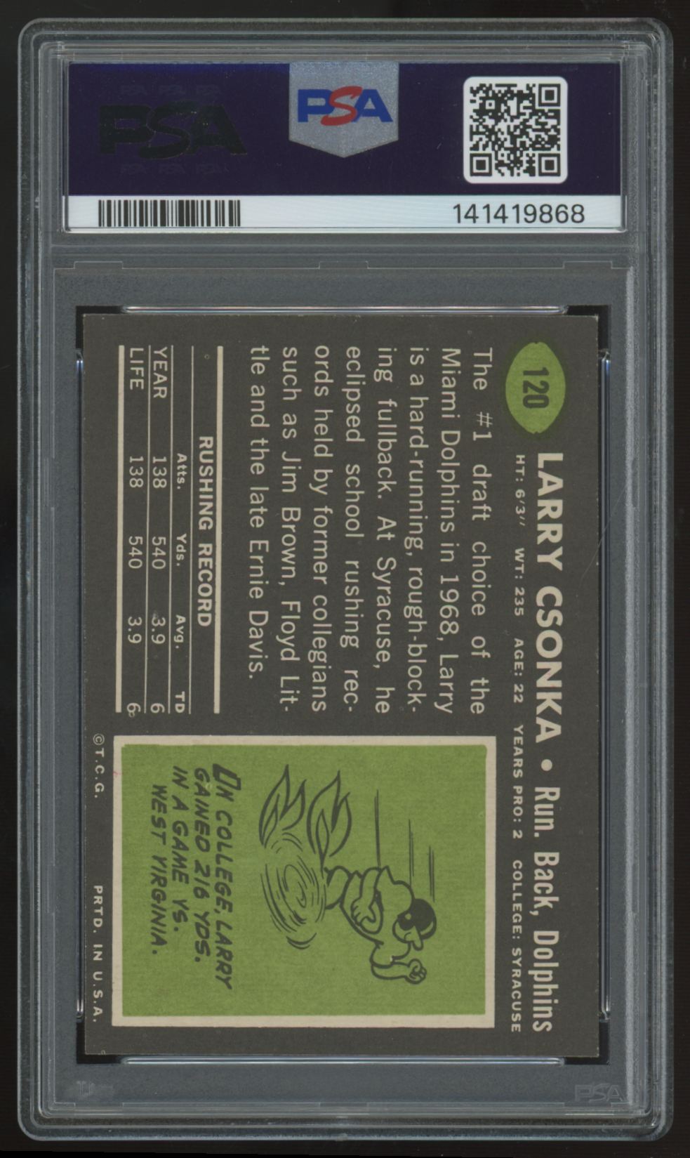 1969 Topps Larry Csonka #120 PSA 7