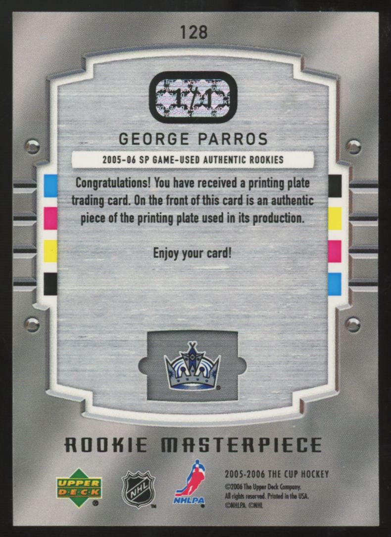 2005-06 UD The Cup George Parros RC Masterpiece Yellow Printing Plate 1/1 #128