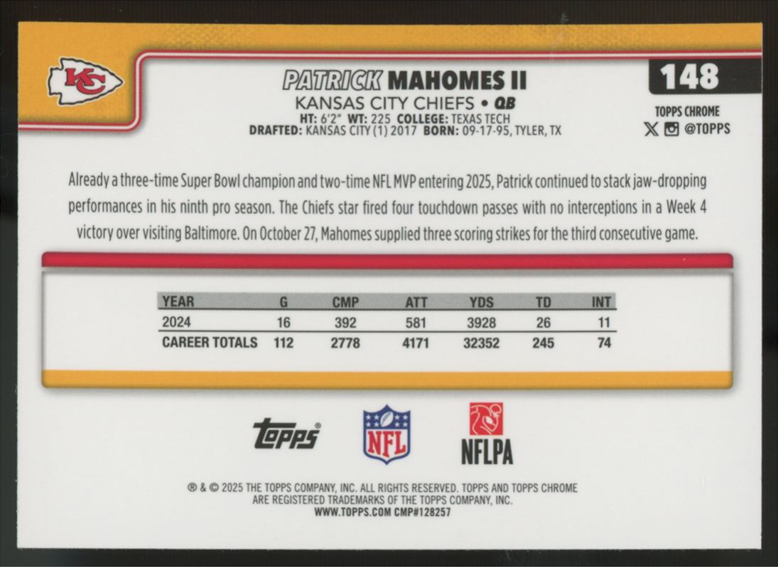 2025 Topps Chrome Patrick Mahomes II Neon Pulse SP #148