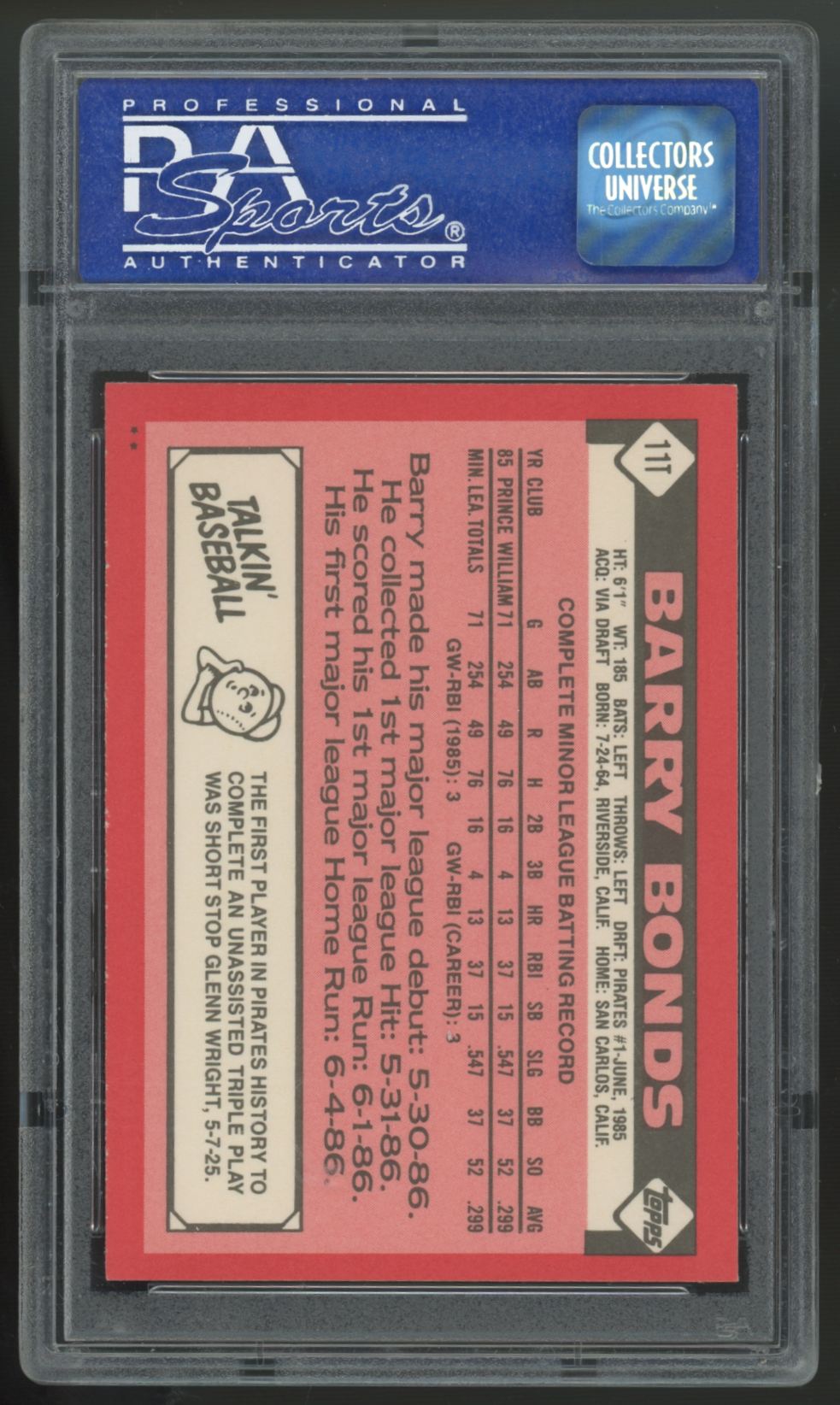 1986 Topps Traded Barry Bonds RC #11T PSA 8 (OC) *672