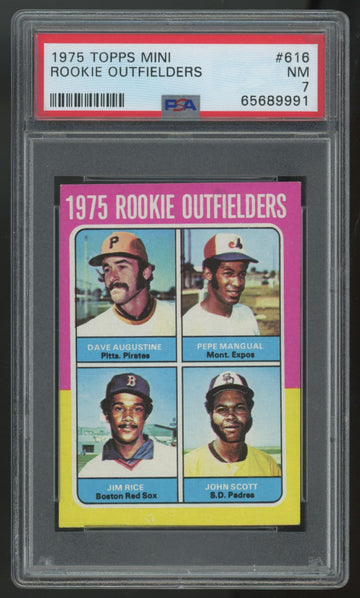 1975 Topps Mini Augustine/Mangual/Rice/Scott Rookie Outfielders #616 PSA 7