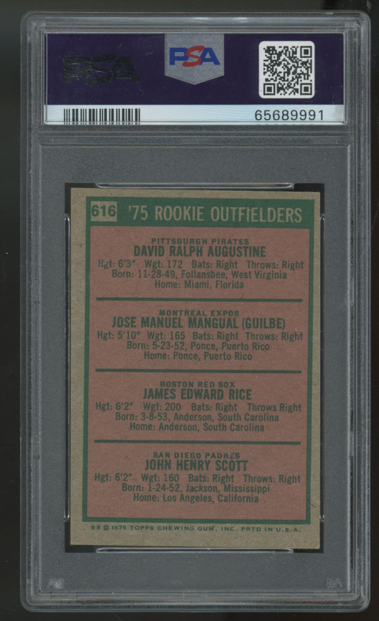 1975 Topps Mini Augustine/Mangual/Rice/Scott Rookie Outfielders #616 PSA 7