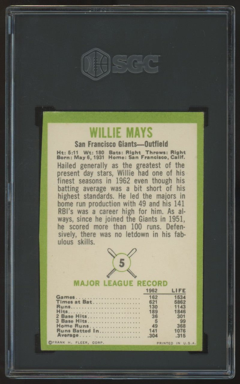1963 Fleer Willie Mays #5 SGC Authentic (Trimmed)